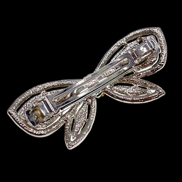 Vintage 80s Kirks Folly Signed AB & Clear Rhinestone Bow Hair Clip Barrette main image 8